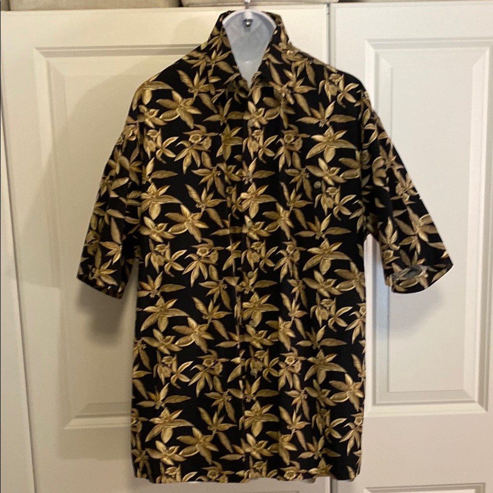 Pierre Cardin Black and Tan Floral Shirt